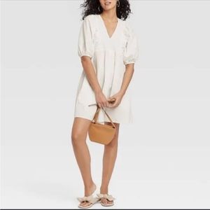 NWT Women's Puff Short Sleeve Dress - A New Day - White XS